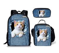 Mochila escolar, bolsa de almuerzo, caja de lápices, mochila 3 juegos para niños, estudiantes, niños, escuela, gato 3, M, Cat-4, Talla única, Mochilas Daypack