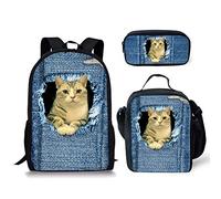 Mochila escolar, bolsa de almuerzo, caja de lápices, mochila 3 juegos para niños, estudiantes, niños, escuela, gato 3, M, Katze-2, Talla única, Mochilas Daypack