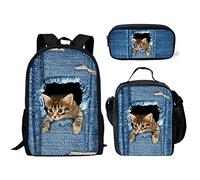 Mochila escolar, bolsa de almuerzo, caja de lápices, mochila 3 juegos para niños, estudiantes, niños, escuela, gato 3, M, Cat 1, Talla única, Mochilas Daypack