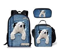 Mochila escolar, bolsa de almuerzo, caja de lápices, mochila 3 juegos para niños, estudiantes, niños, escuela, gato 3, M, oso polar, Talla única, Mochilas Daypack