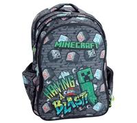 Mochila escolar compatible con Minecraft Having A Blast gris redondo 3 compartimentos cremallera para niños primaria media + kit bolígrafos y llavero silbato