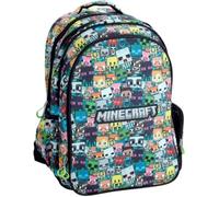 Mochila escolar compatible con Minecraft Pixel multicolor redonda 3 compartimentos cremallera para niños primaria media + kit bolígrafos y llavero silbato