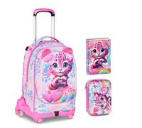 Mochila escolar con 8 ruedas con mochila desmontable Hearth Buddy Girl Gatito, 3 en 1 para escuela primaria niña + estuche Speed Pad 3D + Diario 2026/2027