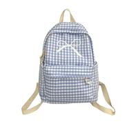 Mochila escolar con diseño de cuadros estéticos, bonito lazo, gran capacidad, para estudiantes, para mujeres, adolescentes y niñas, azul