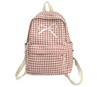 Mochila escolar con diseño de cuadros estéticos, bonito lazo, gran capacidad, para estudiantes, para mujeres, adolescentes y niñas, rosa