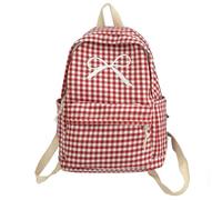 Mochila escolar con diseño de cuadros estéticos, bonito lazo, gran capacidad, para estudiantes, para mujeres, adolescentes y niñas, rosso