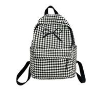 Mochila escolar con diseño de cuadros estéticos, bonito lazo, gran capacidad, para estudiantes, para mujeres, adolescentes y niñas, Negro