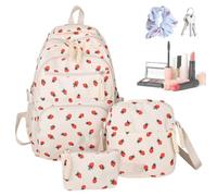 Mochila escolar con diseño de fresa y , blanco, Consulta la | Juego de bolsas escolares para niñas, niños, guardería, preescolar, al aire libre, camping, viajes diarios