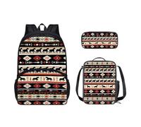Mochila escolar con diseño de tribu retro para niñas y niños, juego único de mochila escolar con bolsa de almuerzo y bolsa para bolígrafos
