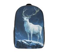 Mochila escolar con estampado 3D de jirafa y puesta de sol, mochila escolar para niños, gran espacio de almacenamiento, mochila de moda para niños y niñas, White Stag in Snowy Mountains, 17"