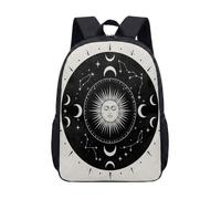 Mochila escolar con estampado de constelaciones de sol y luna mística de 17 pulgadas, cielo nocturno celestial, ilustración vintage, para niños y adolescentes, 03., L, Minimalista