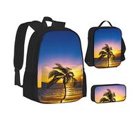 Mochila escolar con estampado de mariposas naranjas para adolescentes, niñas, niños, bolsas escolares con bolsa de almuerzo, bolsa de lápices, juegos de mochila de viaje, Playa de Hawái, Talla única
