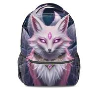 Mochila escolar con estampado de zorro de nueve colas, color dorado claro, dibujos animados 3D para adolescentes y estudiantes, style5, L