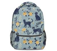 Mochila escolar con estampado floral de huellas de gato azul marino, bonita mochila escolar ligera con estampado 3D, Color3., L