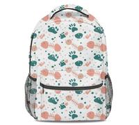 Mochila escolar con estampado floral de huellas de gato azul marino, bonita mochila escolar ligera con estampado 3D, Color2., L