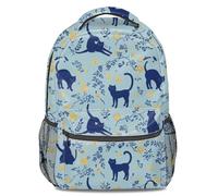 Mochila escolar con estampado floral de huellas de gato azul marino, bonita mochila escolar ligera con estampado 3D, Color4, L