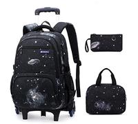 Mochila escolar con ruedas con estampado de galaxia para niños, mochila escolar con ruedas, 3 piezas, estilo B-Galaxy-negro, 3Pcs Rolling Backpack Set, Mochilas Daypack