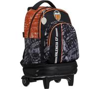 Mochila Escolar con Ruedas Juvenil Tres Compartimentos, Valencia CF, Doble Cremallera con Carro Desmontable 34,5x44,5x23cm Color Negro - m-offcie (Valencia)