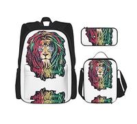 Mochila escolar conjuntos 3 piezas Niñas Adolescentes (Dreadlock Rasta Lion Jamaican Reggae) Bolsa de libros + Bolsa de almuerzo + Estuche de lápices Mochila linda Universidad Trabajo Gimnasio Sende