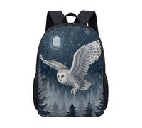 Mochila escolar de 17 pulgadas, diseño de búho nevado, luna creciente, noche estrellada, cielo, bosque, invierno, ilustración colorida, 03., L, Minimalista
