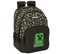 Mochila escolar de 42 cm, 2 compartimentos, con diseño de Minecraft Creeper, negra