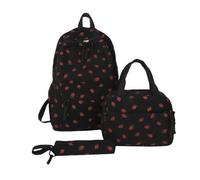 Mochila escolar de fresa para niñas, juego de mochila kawaii para laptop, mochila escolar estética, mochila de viaje para adolescentes, escuela, universidad, llevar mochila oculta, Negro, Talla única
