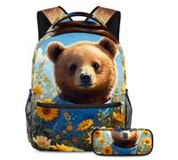 Mochila escolar de gran capacidad con diseño de oso y flores para niños, niñas, niños, mujeres, hombres, estudiantes, duradera, ligera, muchos bolsillos, para trabajo, lindo, negro, blanco, gato,