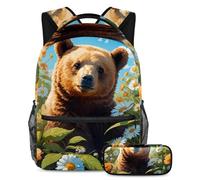 Mochila escolar de gran capacidad con diseño de oso y flores para niños, niñas, niños, mujeres, hombres, estudiantes, duradera, ligera, muchos bolsillos, para trabajo, lindo, negro, blanco, gato,