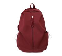 Mochila escolar de nailon de color sólido de gran capacidad con cremallera para mujeres y hombres, Red