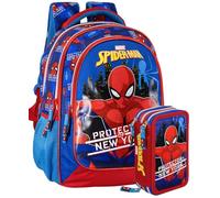 Mochila escolar ergonómica + estuche coordinado para Spiderman Fan - 33×43×15 cm, 3 compartimentos, 45 piezas - para niño - pack completo para primaria
