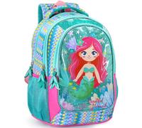 Mochila escolar ergonómica infantil primaria 6-10 años 43×33×15 cm - tirantes acolchados, fondo reforzado, con cinta para trolley - Diseño sirena brillante escamas turquesa - Julian Ross