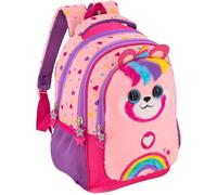 Mochila escolar ergonómica infantil primaria 6-10 años 43×33×15 cm - tirantes acolchados, fondo reforzado, con cinta para trolley - Diseño osito peluche rosa - Julian Ross