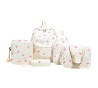 Mochila escolar estética para niñas y niños, 5 piezas, mochila escolar preppy kawaii con bolsa de almuerzo, estuche para lápices y mochilas para adolescentes, primaria, escuelas intermedias, Pink