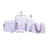 Mochila escolar estética para niñas y niños, 5 piezas, mochila escolar preppy kawaii con bolsa de almuerzo, estuche para lápices y mochilas para adolescentes, primaria, escuelas intermedias, Purple