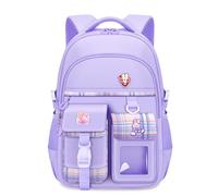 Mochila Escolar FANDARE para Niñas 6 a 16 Años, 25L Gran Capacidad con Múltiples Bolsillos, Estilo Kawaii con Colgante & Insignia, Ligera Mochila para Adolescentes Morado