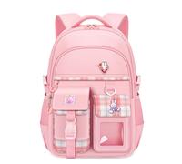 Mochila Escolar FANDARE para Niñas 6 a 16 Años, 25L Gran Capacidad con Múltiples Bolsillos, Estilo Kawaii con Colgante & Insignia, Ligera Mochila para Adolescentes Rosa