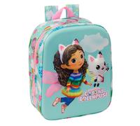 GABBY'S DOLLHOUSE 3D - Mochila de Guardería 3D, Adaptable a Carro, Fácil Limpieza, Ideal para Niños de Diferentes Edades, Cómoda y Versátil, Calidad y Resistencia, 22x10x27 cm, Color Celeste/rosa