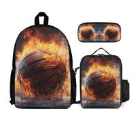 Mochila Escolar Ice And Fire Basketball Chica Primaria 3 Piezas con Lonchera y Estuche, Mochila Colegio Basketball Niño 6-12 Años, Regalo de Regreso a Clases