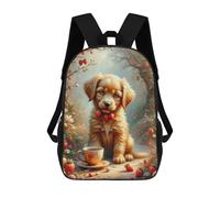 Mochila Escolar Impresa En 3D 17inch Affectionate Sweet Aesthetic Charming Cartoon, A Cute Puppy Sits Next to A Strawberry Bush Mochila Infantil Mochila Escolar Linda Mochila De Moda Casual Para Niños