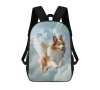 Mochila Escolar Infantil Con Estampado 3D, Bolsos De Viaje Bonitos Winged Sheltie Dog Flying in Clouds Shetland Sheepdog Pet Loss Wall Art Mochilas Informales Para Exteriores Para Niñas Y Mujeres 17i