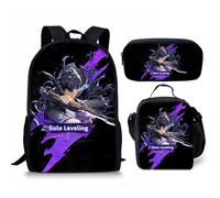 Mochila escolar infantil de 3 piezas - Solo Leveling, diseño anime, mochila ergonómica con bolsa de almuerzo, Stlye-1, 17Inch