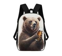 Mochila Escolar Infantil Impresa En 3D Bear And Beer 17inch Para Niños, Mochila De Viaje De Alta Capacidad, Mochila Escolar De Moda Para Niños