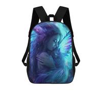Mochila Escolar Infantil Impresa En 3D Enchanted Fantasy Angelic Wings And Cat Embrace 17inch Para Niños, Mochila De Viaje De Alta Capacidad, Mochila Escolar De Moda Para Niños