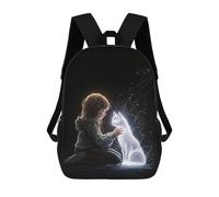 Mochila Escolar Infantil Impresa En 3D Ethereal Bond - Glowing Cat And Child Art - Mystical Connection Portrait Mochila Mochilas Deportivas Para Niños Y Niñas Mochila De Moda 17inch