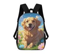 Mochila Escolar Infantil Impresa En 3D Happy Golden Retriever Dog in Sunny Flower Meadow - Cute Anime Style Cartoon Dog Portrait Art Para Niños, Mochila De Viaje De Alta Capacidad, Mochila Informal Pa