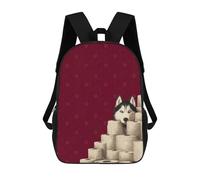 Mochila Escolar Infantil Impresa En 3D Husky And Toilet Paper Mountain Husky Bathroom Decor Mochilas Para Libros Mochilas De Viaje Informales Mochila De Gran Capacidad Para Niños 17inch