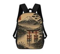 Mochila Escolar Infantil Impresa En 3D Japanese Landscape with Torii Gate And Mountain Para Niños, Mochila De Viaje De Alta Capacidad, Mochila Informal Para Niños 17inch