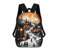 Mochila Escolar Infantil Impresa En 3D Vintage Winter Glow - Lantern-Lit Village in A Snowy Twilight Mochilas Para Libros Mochilas Escolares De Viaje De Alta Capacidad Para Niños/estudiantes/adultos 1
