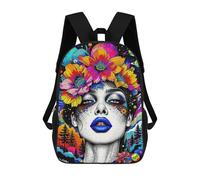 Mochila Escolar Infantil Impresa En 3D Woman with Floral Crown And Planets 17inch Para Niños, Mochila De Viaje De Alta Capacidad, Mochila Escolar De Moda Para Niños