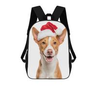 Mochila Escolar Infantil Portuguese Podengo Dog with Santa Hat Portrait Mochila Escolar Infantil De Moda Informal Mochilas De Viaje Con Estampado 3D Divertidas Y Geniales Bolsas Para Libros 17inch